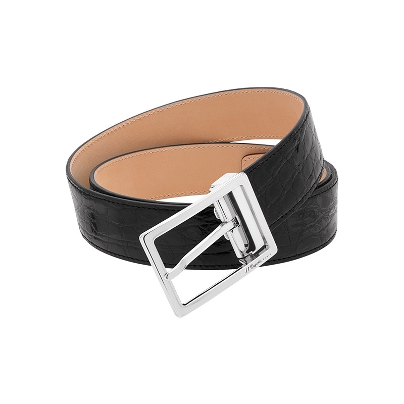 S T Dupont Grey Caiman Leather Belt with Palladium 056145