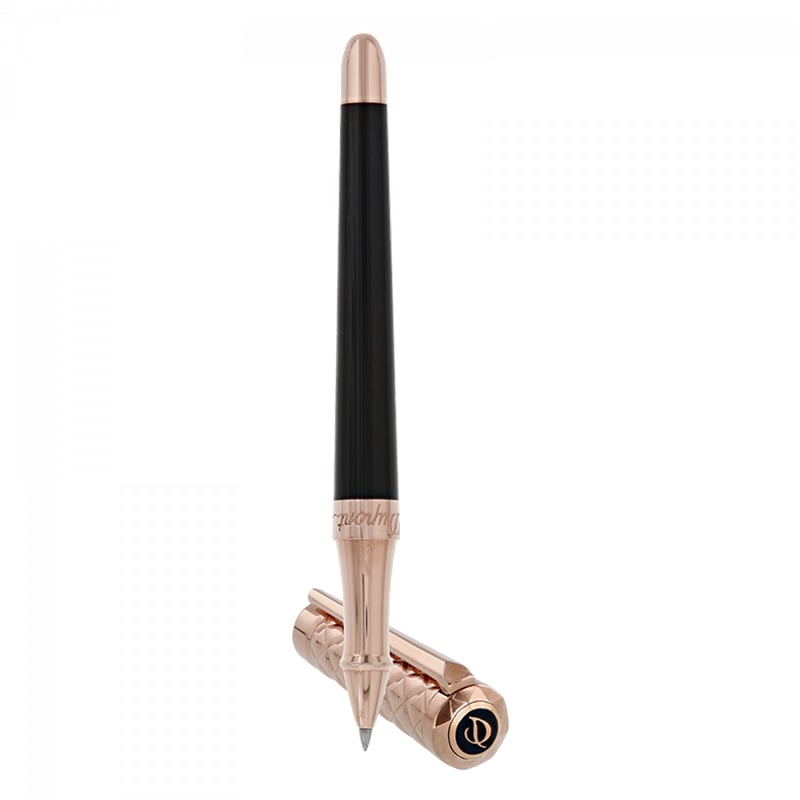 S T Dupont D-Initial Rollerball Pen Black Lacquer / Rose Gold