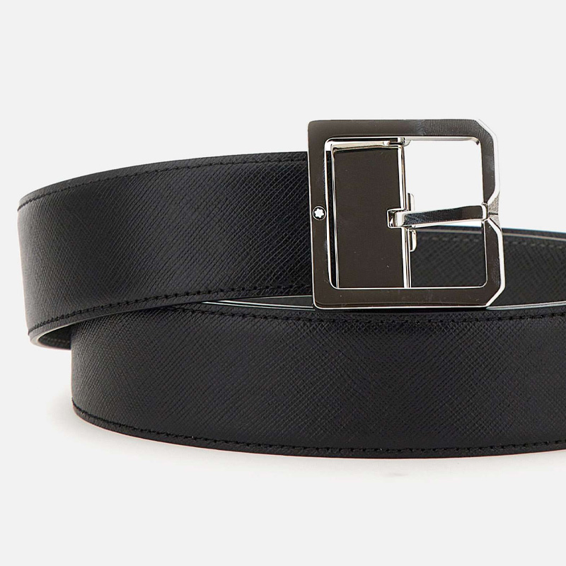 Montblanc Reversible Black/Grey Leather Belt 131162 - Authorised