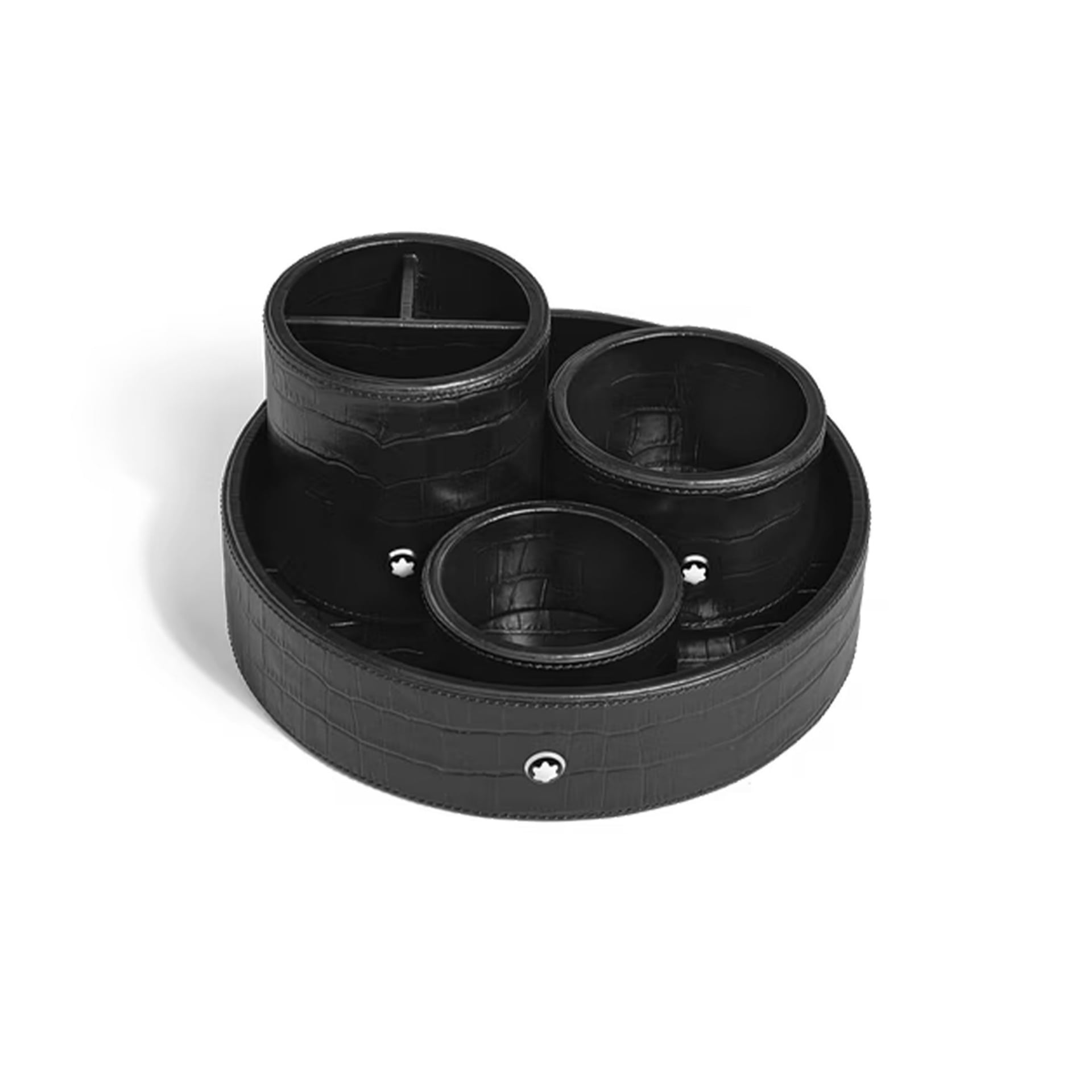 Montblanc Large Round Tray in Black Crocodile Embossed Leather