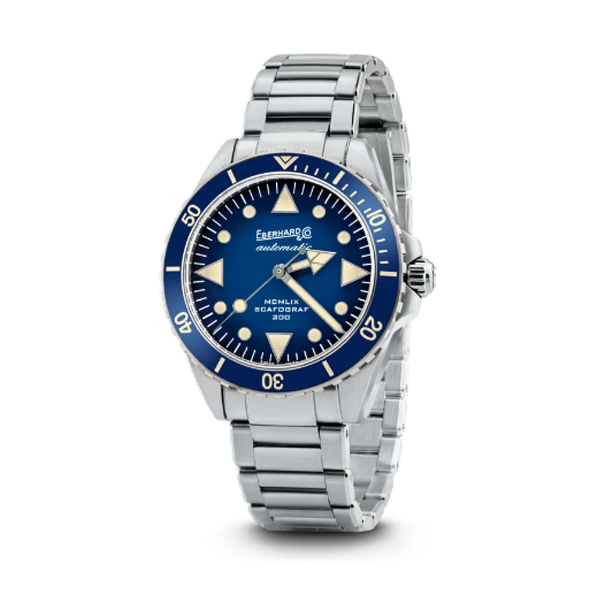Blue-dial Scafograf 200 MCMLIX with integrated steel bracelet